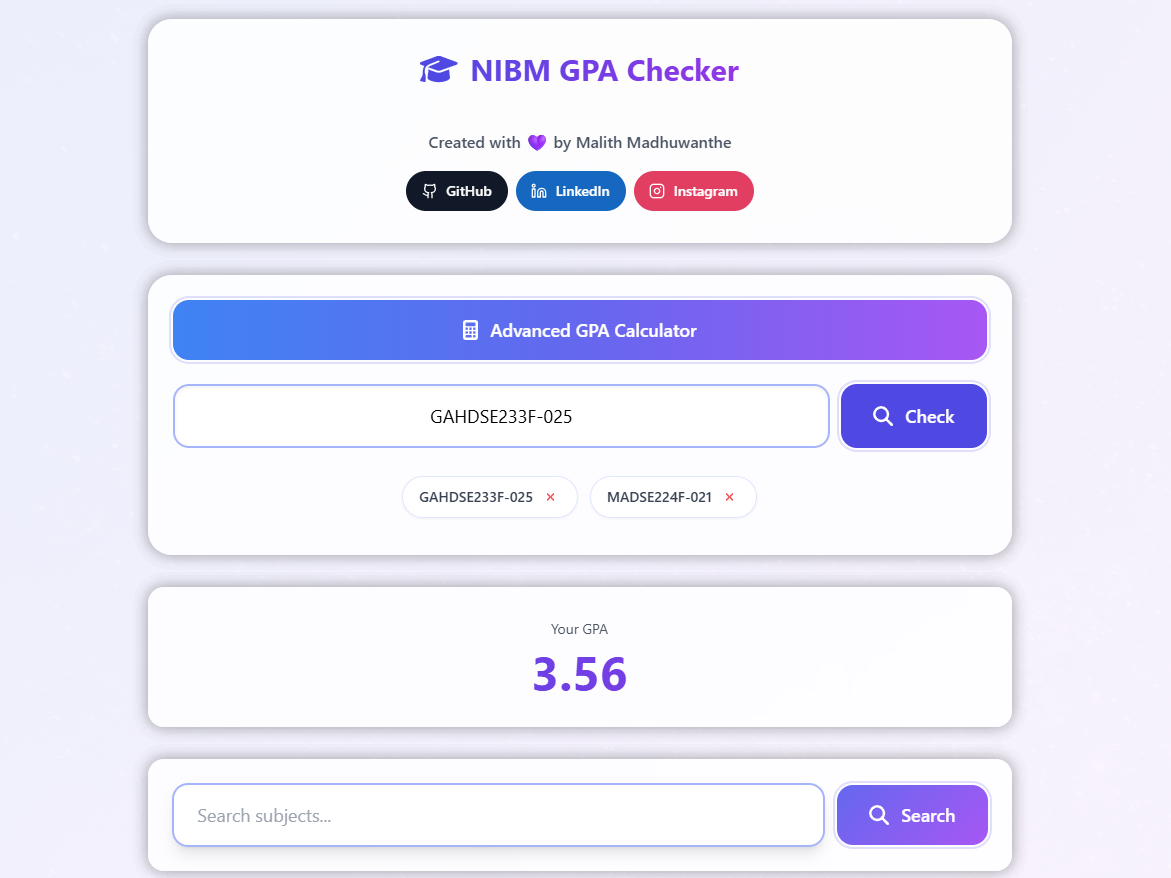 NIBM Exam Result & GPA Calculator